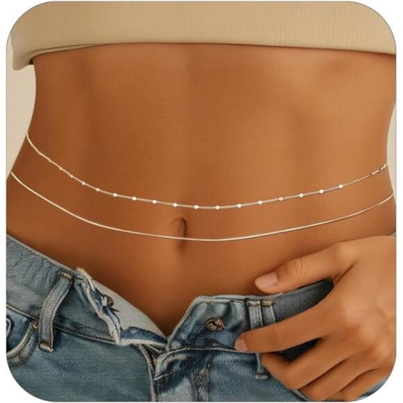 Sleek Silver Belly Chain | Adjustable Beaded Waist Jewelry - Picture 2 of 5
